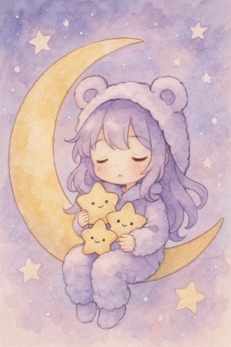 Sleepy Moon Girl with Star Plushies