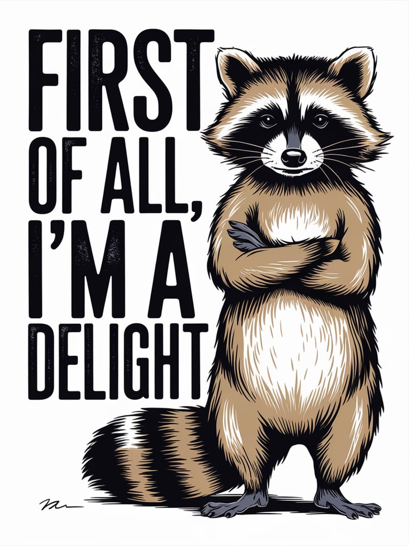 Vintage Raccoon Screen-Print Illustration
