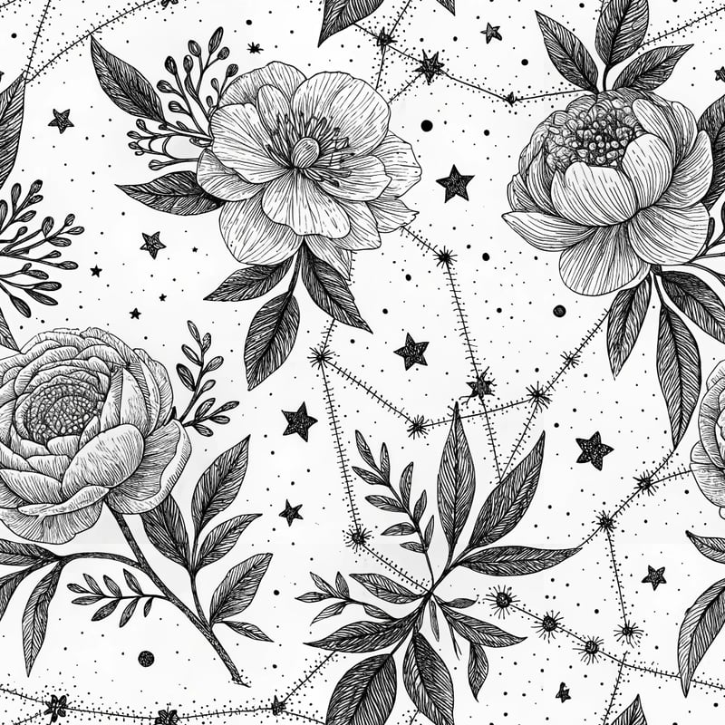 Black and White Floral Tattoo Pattern