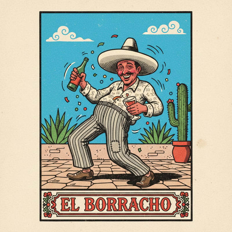 Mexican Lotería Style Tipsy Man