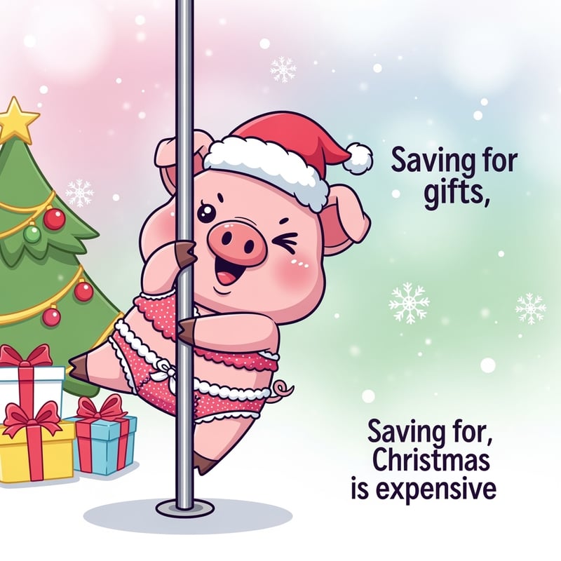 Cute Piglet Pole Dancing Christmas Illustration