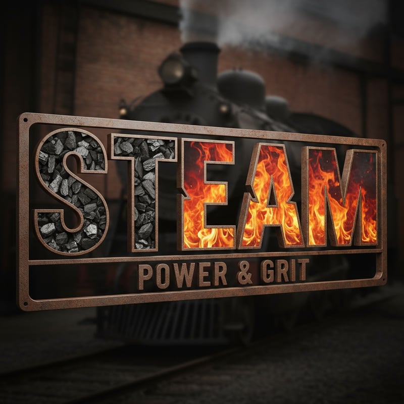 STEAM Word with Coal and Firebox Texture