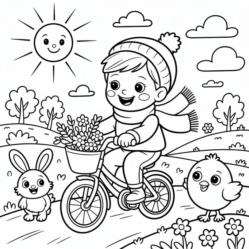 Kawaii Child Biking Coloring Page