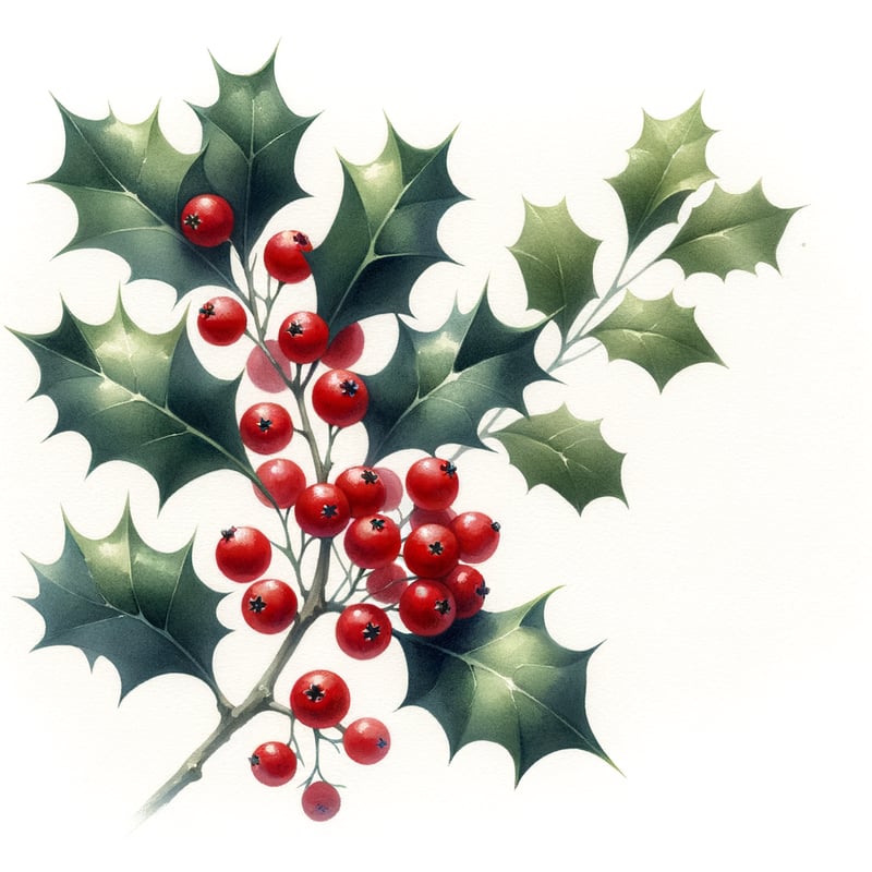 Vintage Watercolor Holly Illustration