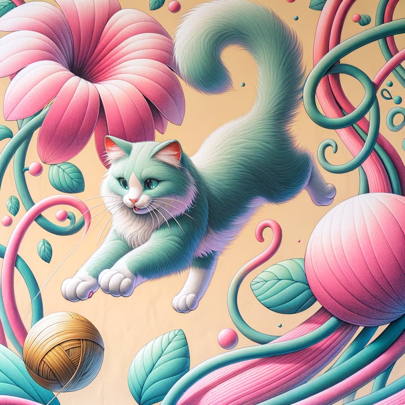 Fluffy Mint Green Cat Leaping