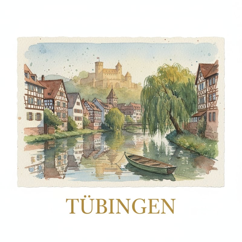 Watercolor Painting of Tübingen Neckar River