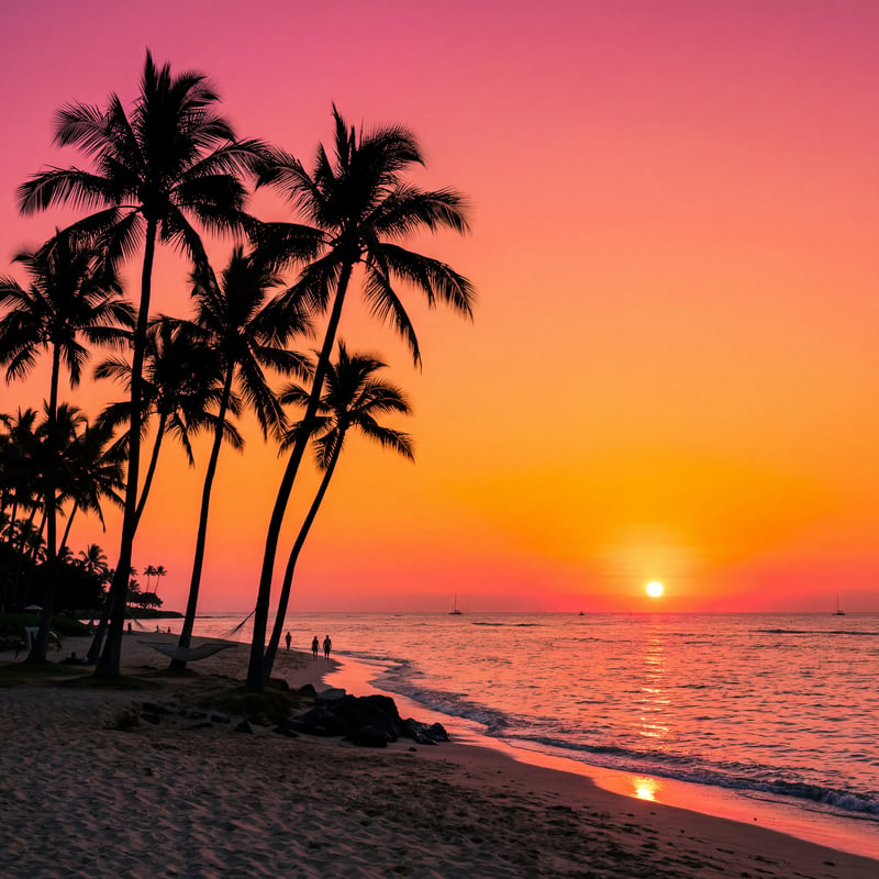 Tropical Sunset with Palm Silhouettes