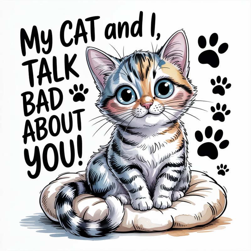 Whimsical Watercolor Cat Illustration