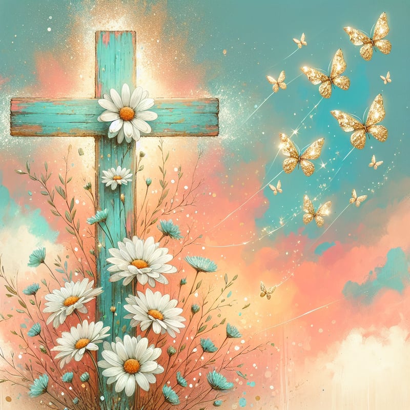 Rustic Christian Cross with Butterflies