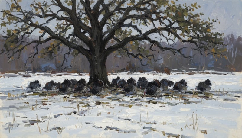 Rustic Oil Sketch of Wild Turkeys