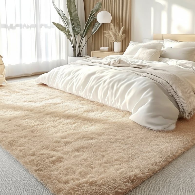 Modern Bedroom with Creamy Beige Rug