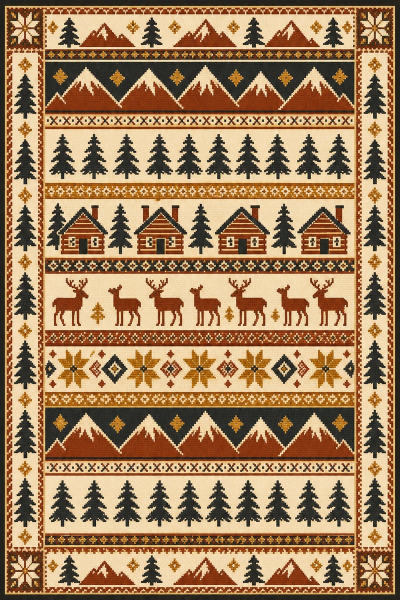 Fair-Isle Woodland Cabin Striped Design