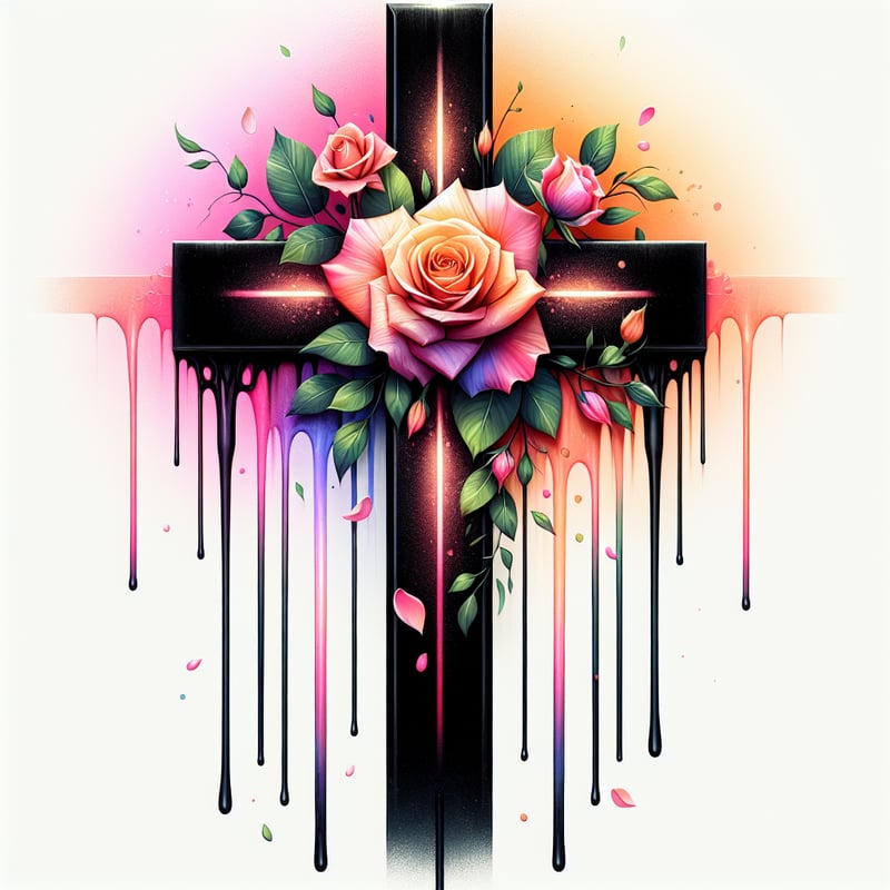 Vibrant Rose-Decorated Cross Illustration