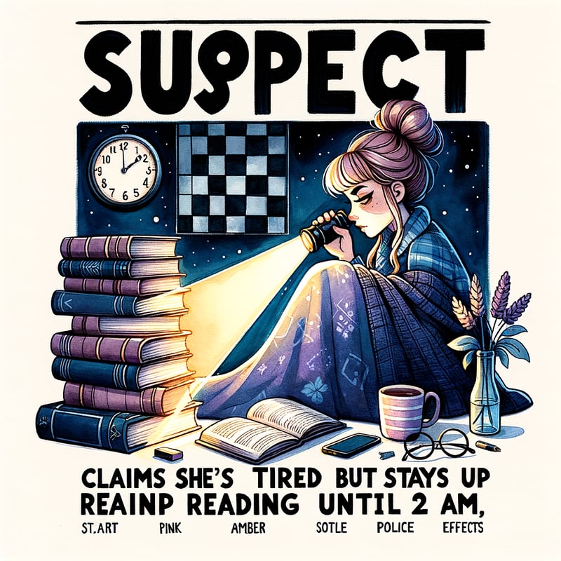 Watercolor Reading Scene with SUSPECT Phrase