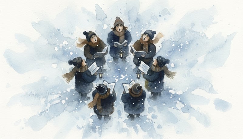 Top View of Singing Carolers in Snow