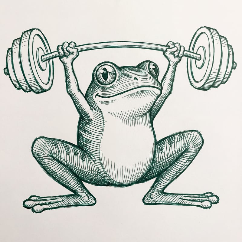 Sketch of Frog Weightlifting Cartoon