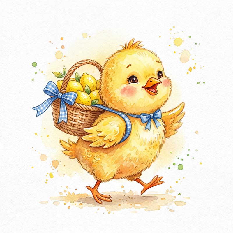Happy Watercolor Chick with Lemons
