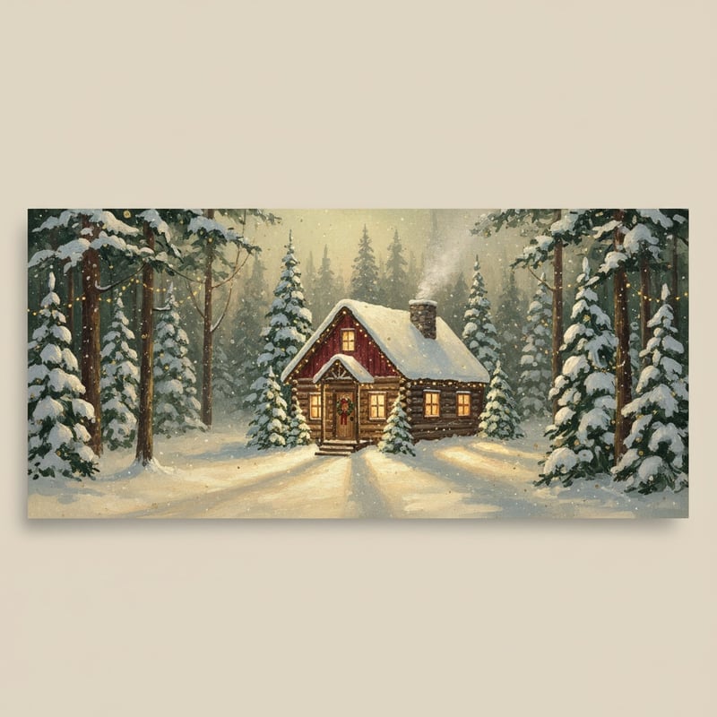 Cozy Cabin in Snowy Pine Forest
