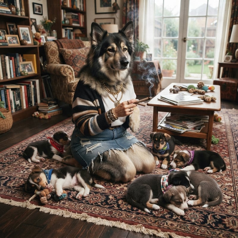 German Shepherd Husky Mix Dog with Puppies