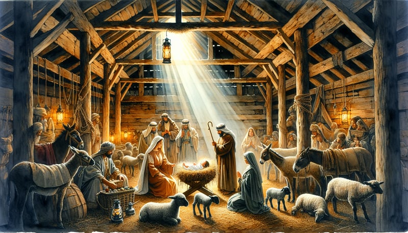 Watercolor Nativity Scene Illustration