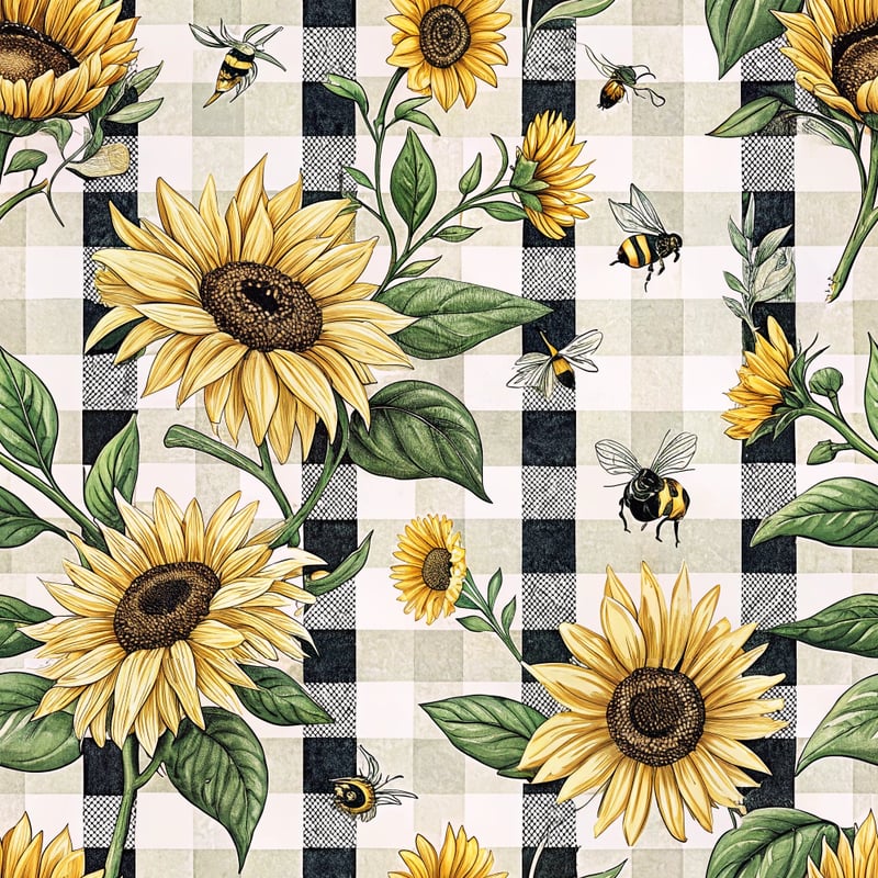Checkerboard Pattern with Sunflowers