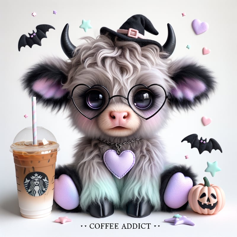 Cute Baby Highland Cow with Coffee
