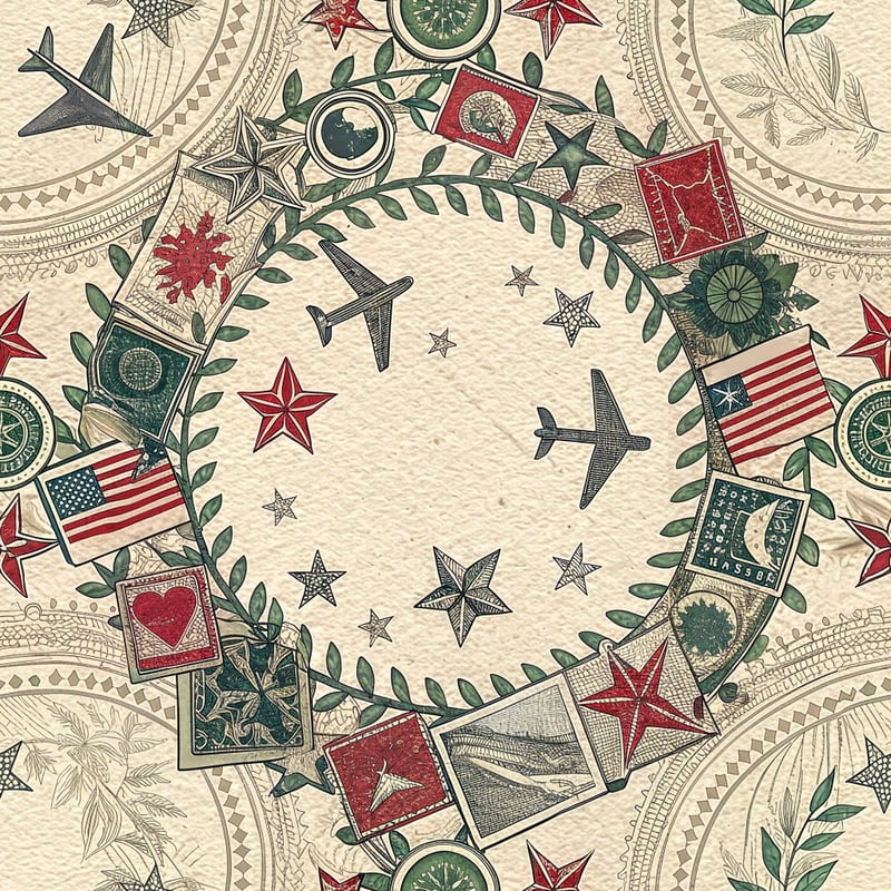 Vintage Airmail Collage Wreath