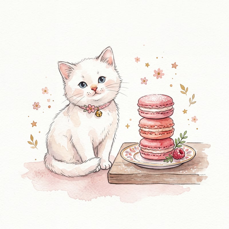 Whimsical White Cat Watercolor