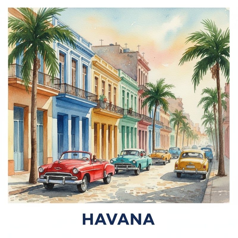 Watercolor Painting of Havana City