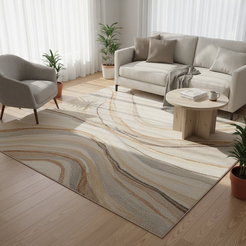 Modern Living Room with Neutral Abstract Rug