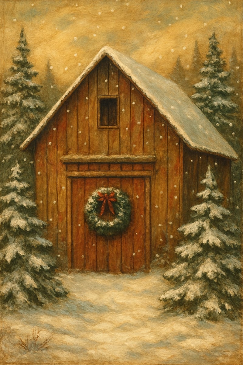 Snowy Barn Christmas Scene