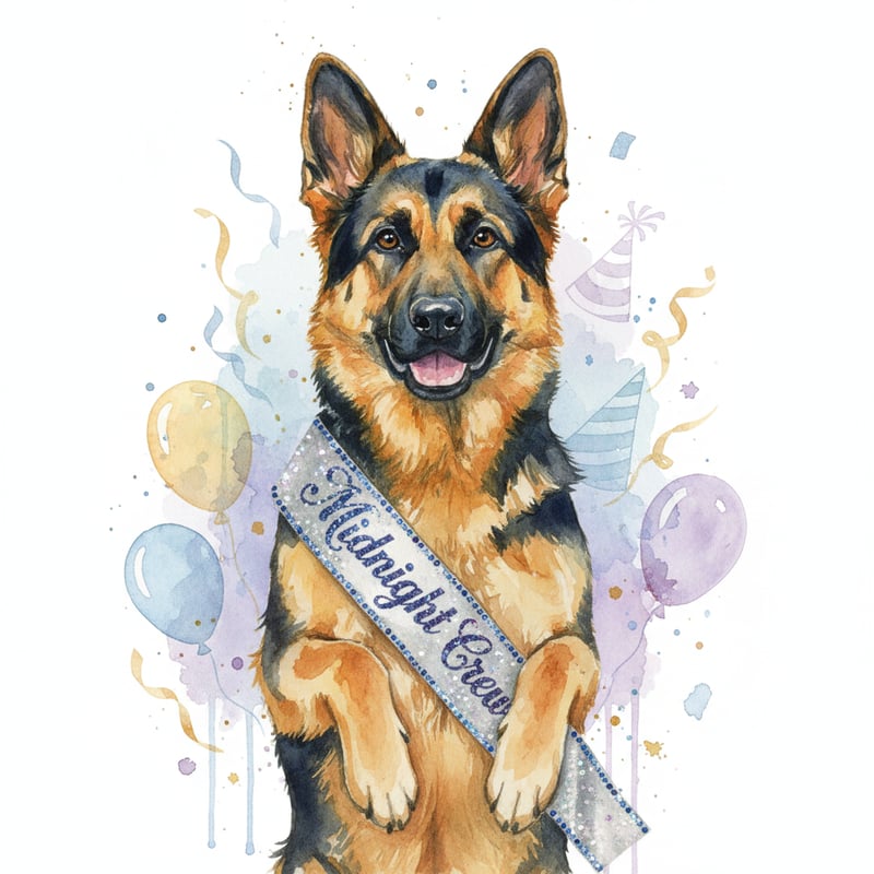 Watercolor German Shepherd with Sparkly Sash