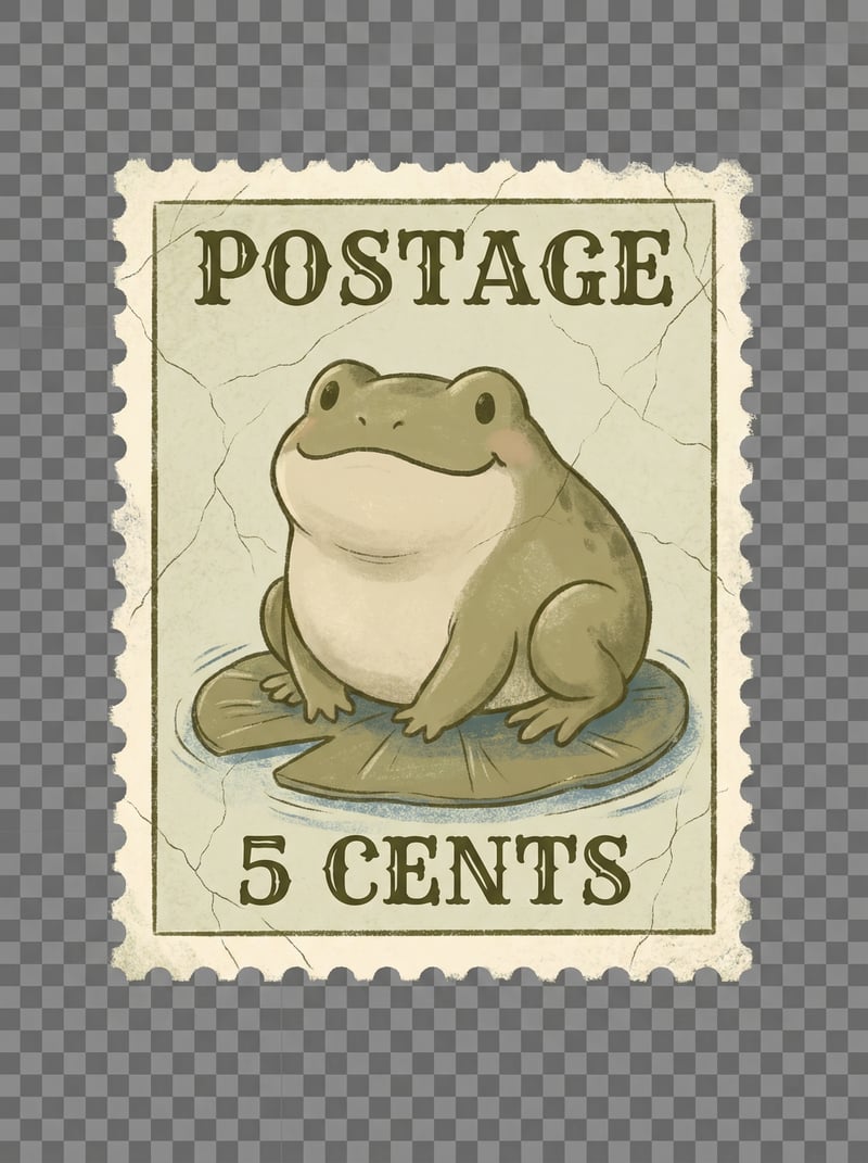 Vintage Frog Postage Stamp Illustration