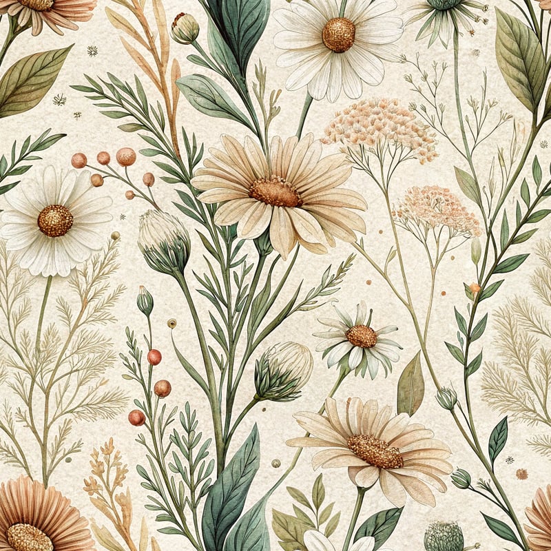 Boho Neutral Floral Seamless Pattern