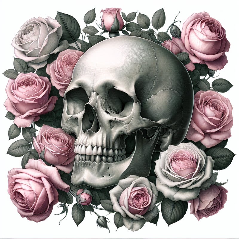 Skull with Pink Roses Artwork