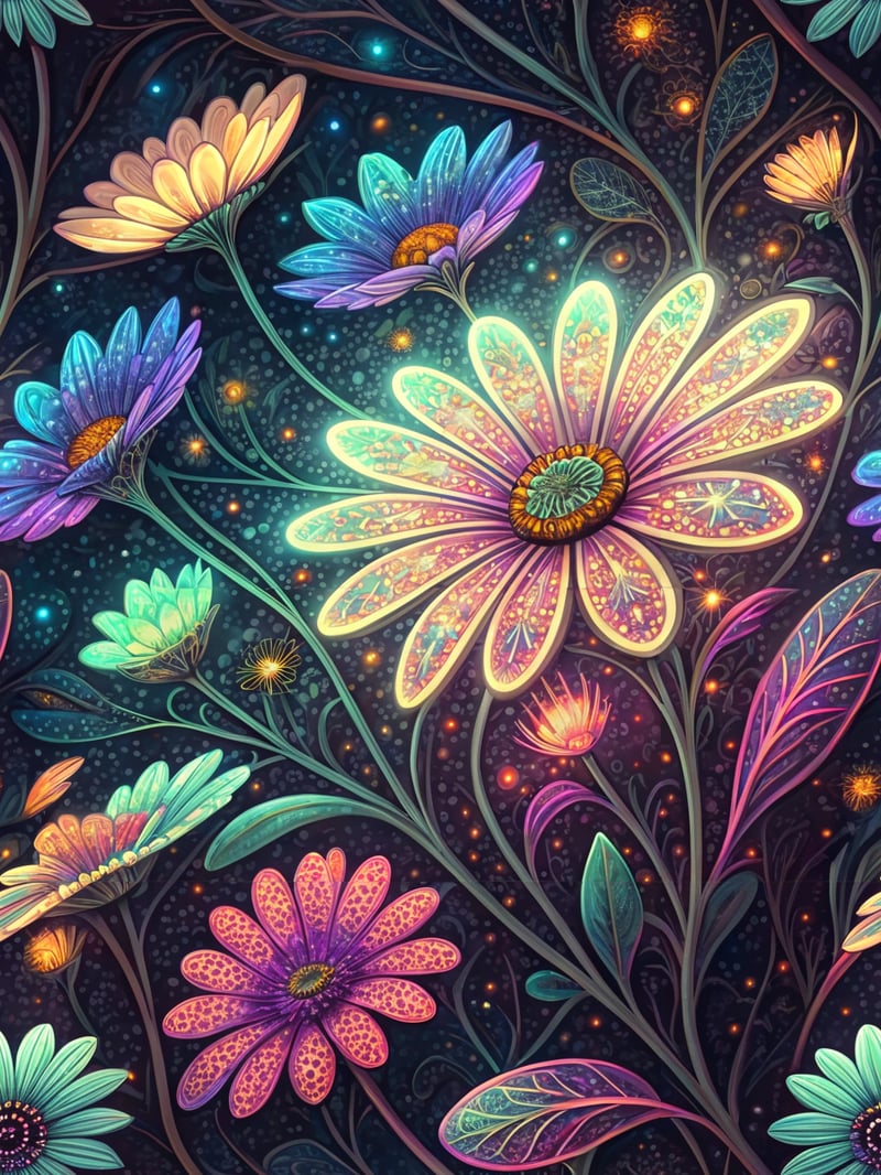 Neon Abstract Floral Kaleidoscope