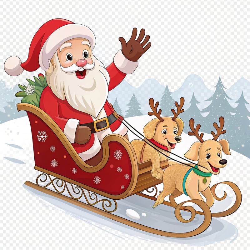 Santa Claus with Puppy Reindeer Sleigh