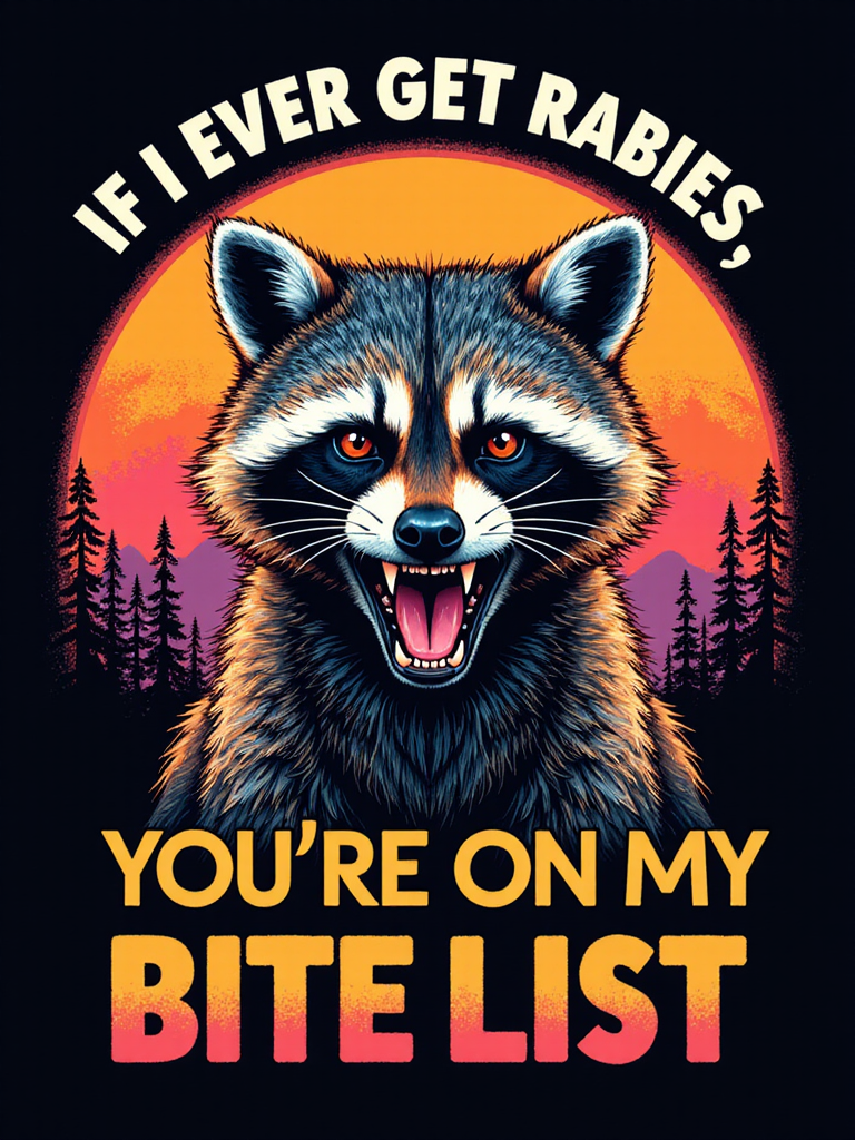 Angry Raccoon Retro Sunset T-Shirt