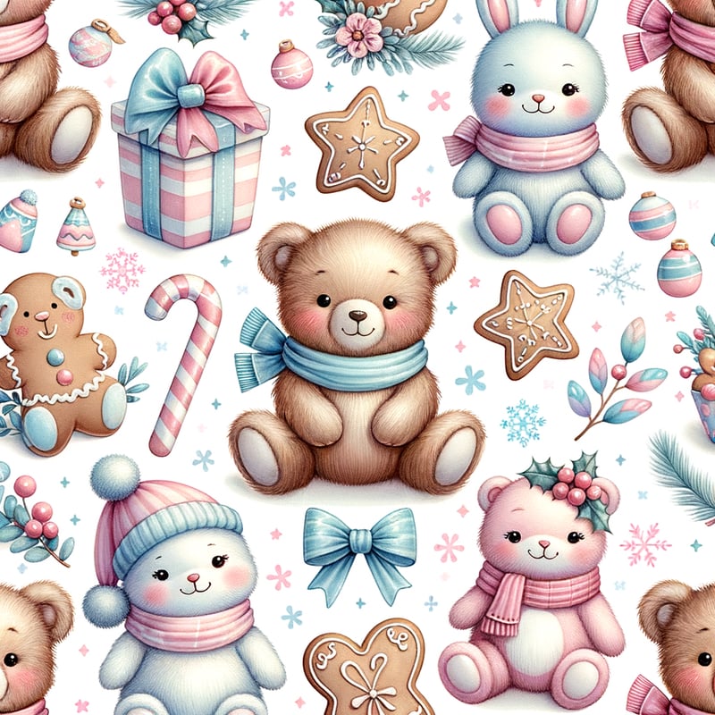 Watercolor Christmas Baby Animal Pattern