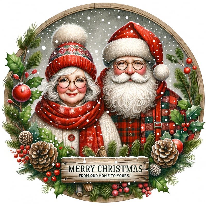 Watercolor Christmas Design with Santa and Mrs. Claus