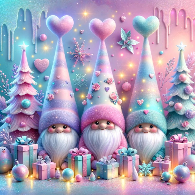 Dreamy Pastel Gnome Christmas Scene