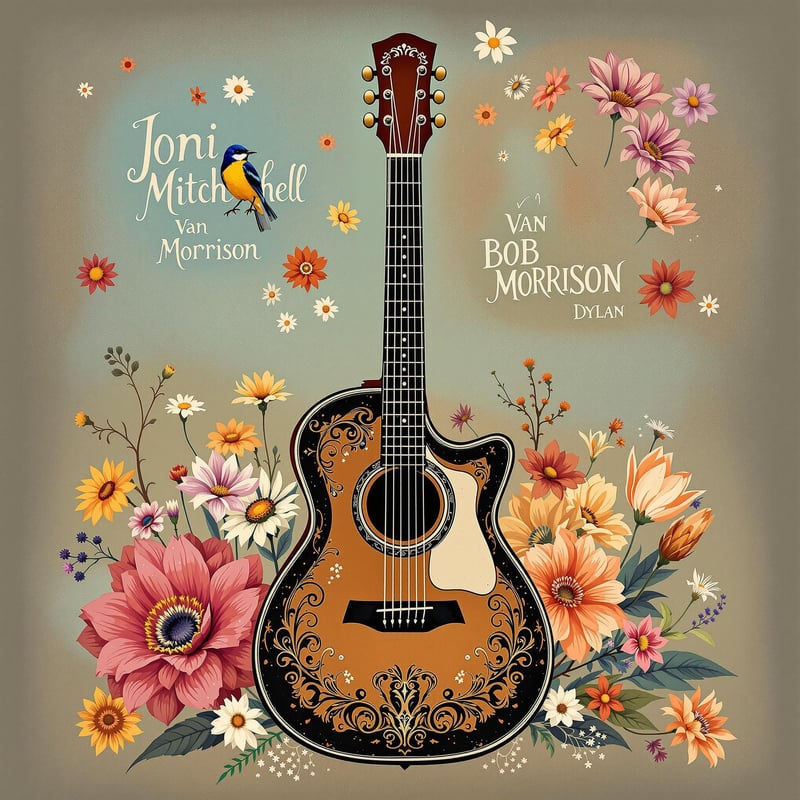 Retro Western Guitar Floral Artwork