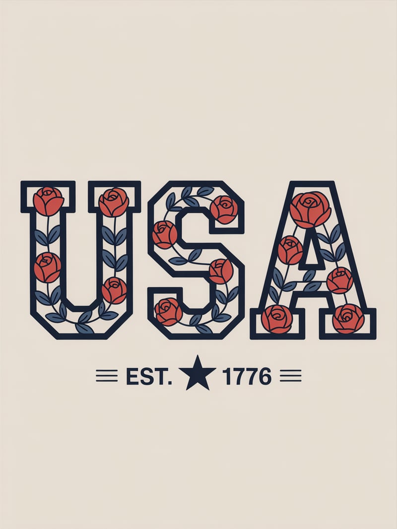 USA Floral T-Shirt Design
