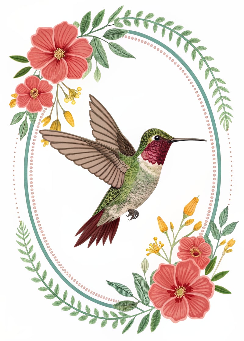Stylized Ruby Throated Hummingbird Vector