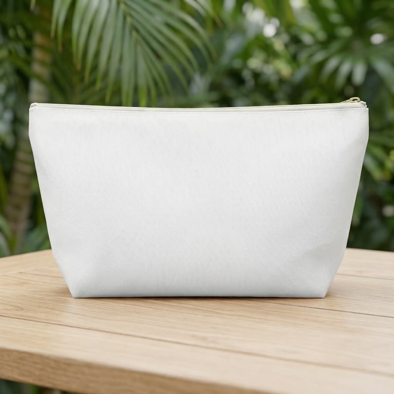 White Accessory Pouch with Gold Zipper