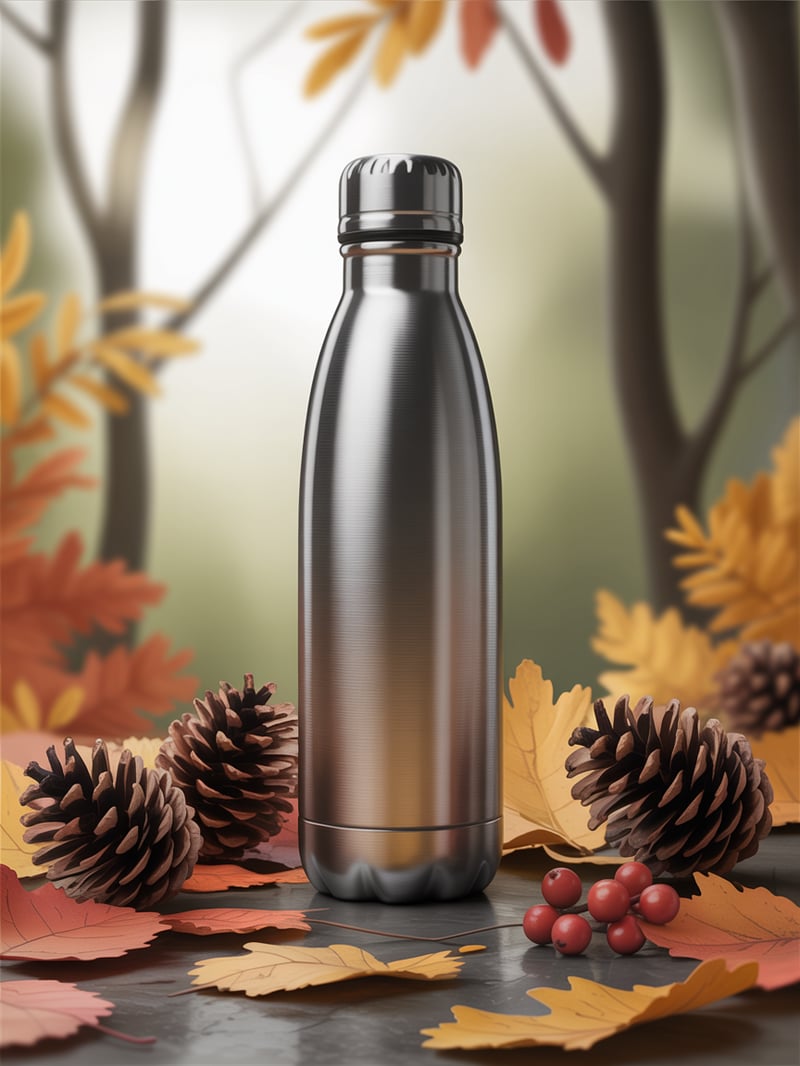 Steel Water Bottle with Woodland Elements