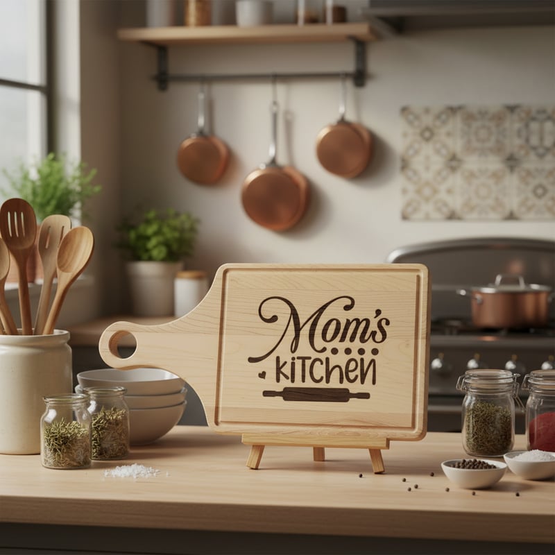 Engraved Wooden Board in Cozy Kitchen