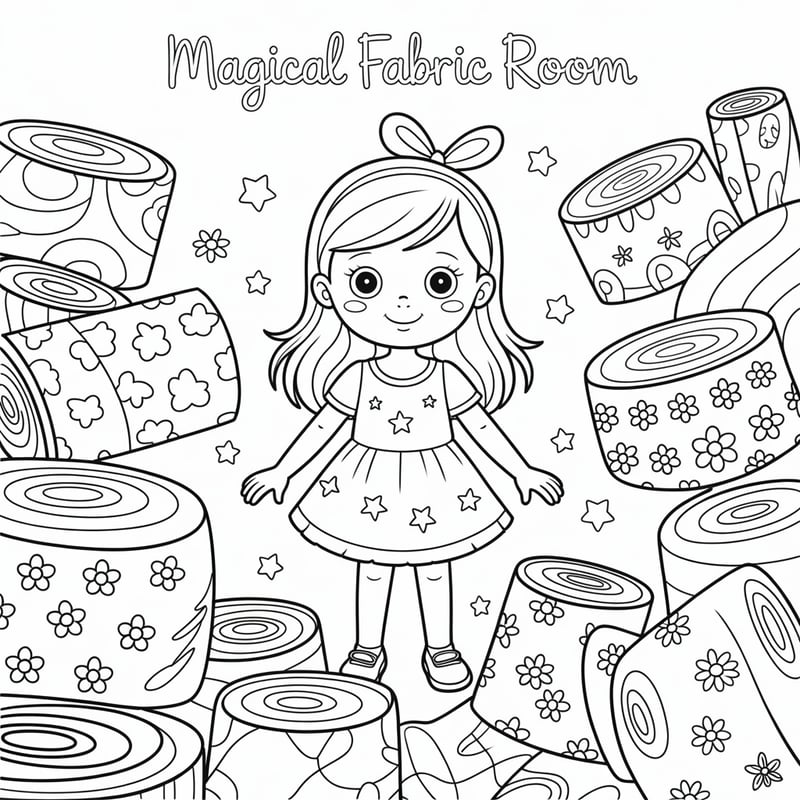 Whimsical Coloring Page: Magical Fabric Room