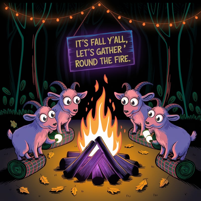 Whimsical Neon Autumn Campfire Scene