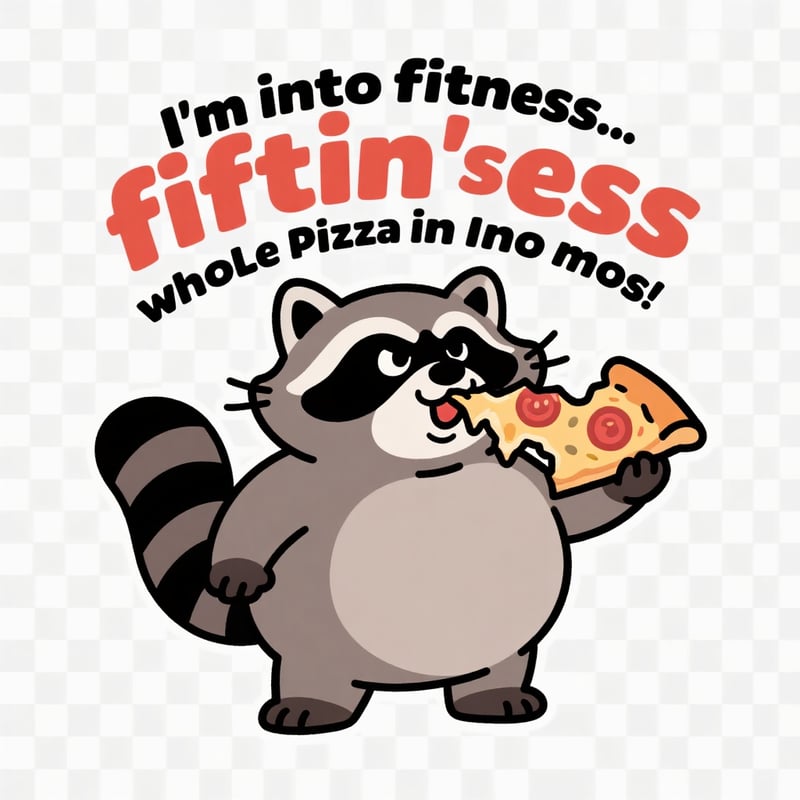 Funny Chubby Raccoon Pizza Cartoon